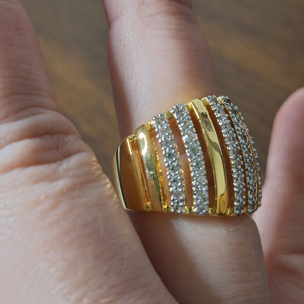 Swarovski Gold and Clear Crystal Wide Statement Ring - Picture 7 of 9